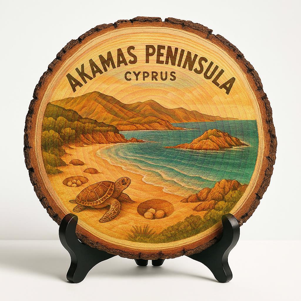 Akamas Peninsula Cyprus Souvenir Gift – Wood Slice Plaque for Wall or Table, Vintage Rustic Nature Art Design for Tourists, Plate Collectors & Travel Lovers, Cypriot Decorative Gift