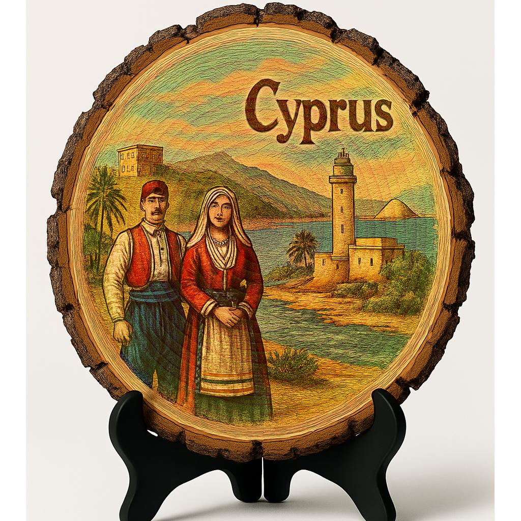 Cyprus Souvenir Travel Gift – Rustic Wood Slice Plaque for Wall or Table, Vintage Island Art for Tourists, Plate Collectors & Travel Lovers, Coastal Decorative Gift