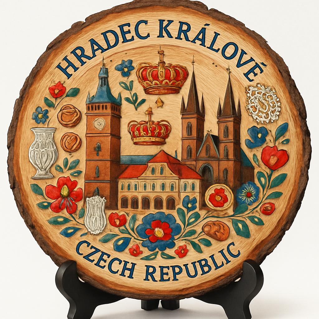 Hradec Králové Souvenir Gift – Wood Slice Plaque for Wall or Table, Czechia Souvenir for Tourists, Plate Collectors & Travel Lovers, White Tower Decorative Gift