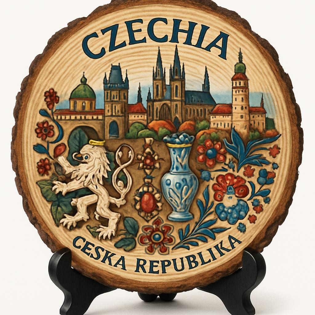 Czechia Souvenir Gift – Wood Slice Plaque for Wall or Table, Czechia Souvenir for Tourists, Plate Collectors & Travel Lovers, Moravian Karst Decorative Gift