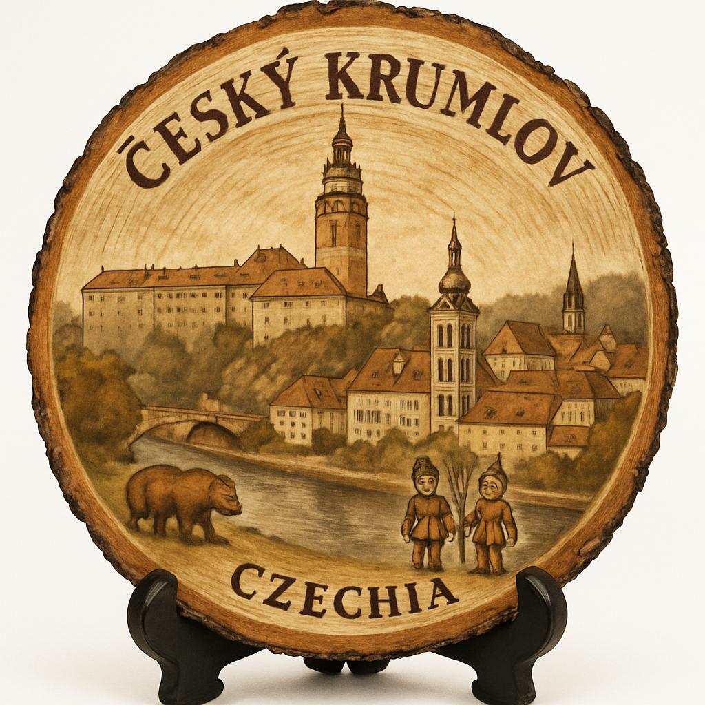 Český Krumlov Souvenir Gift – Wood Slice Plaque for Wall or Table, Czechia Souvenir for Tourists, Plate Collectors & Travel Lovers, State Castle and Chateau Decorative Gift