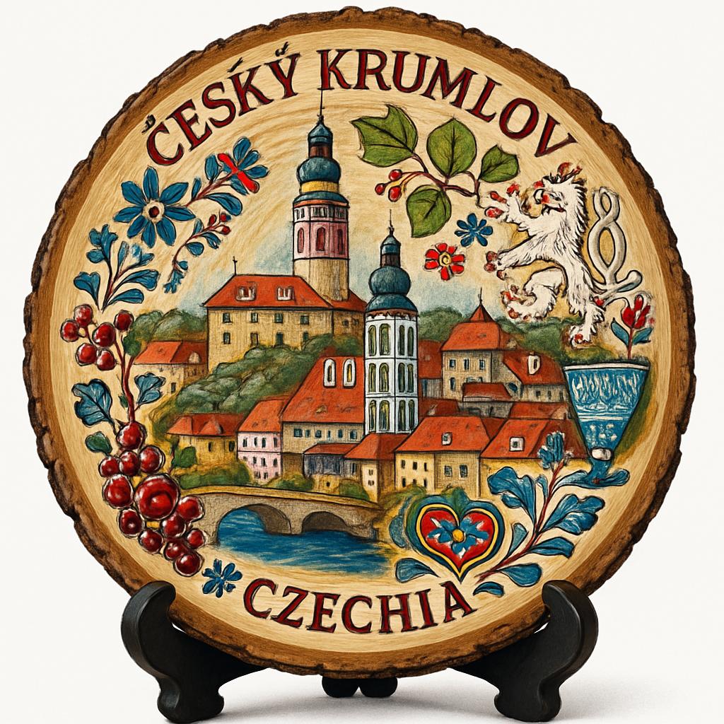 Český Krumlov Souvenir Gift – Wood Slice Plaque for Wall or Table, Czechia Souvenir for Tourists, Plate Collectors & Travel Lovers, Egon Schiele Art Centrum Decorative Gift