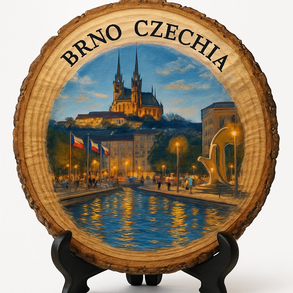 Czechia-Brno Souvenir Gift – Wood Slice Plaque for Wall or Table, Czechia Souvenir for Tourists, Plate Collectors & Travel Lovers, Villa Tugendhat Decorative Gift