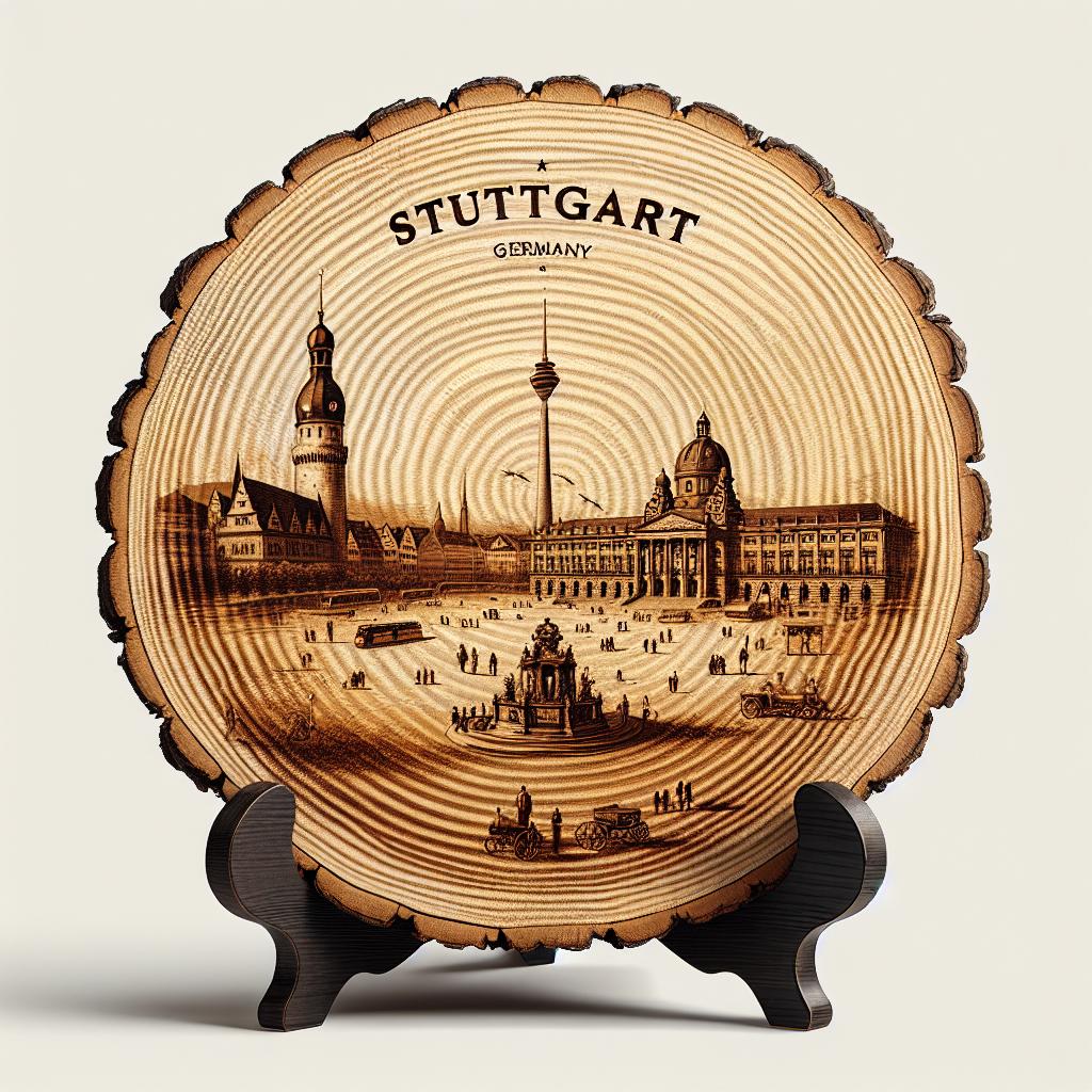 Stuttgart Germany Decorative Souvenir – Handcrafted Wooden Slice Plaque, Germany Gift for Travelers, Plate Collectors & Cultural Décor Fans