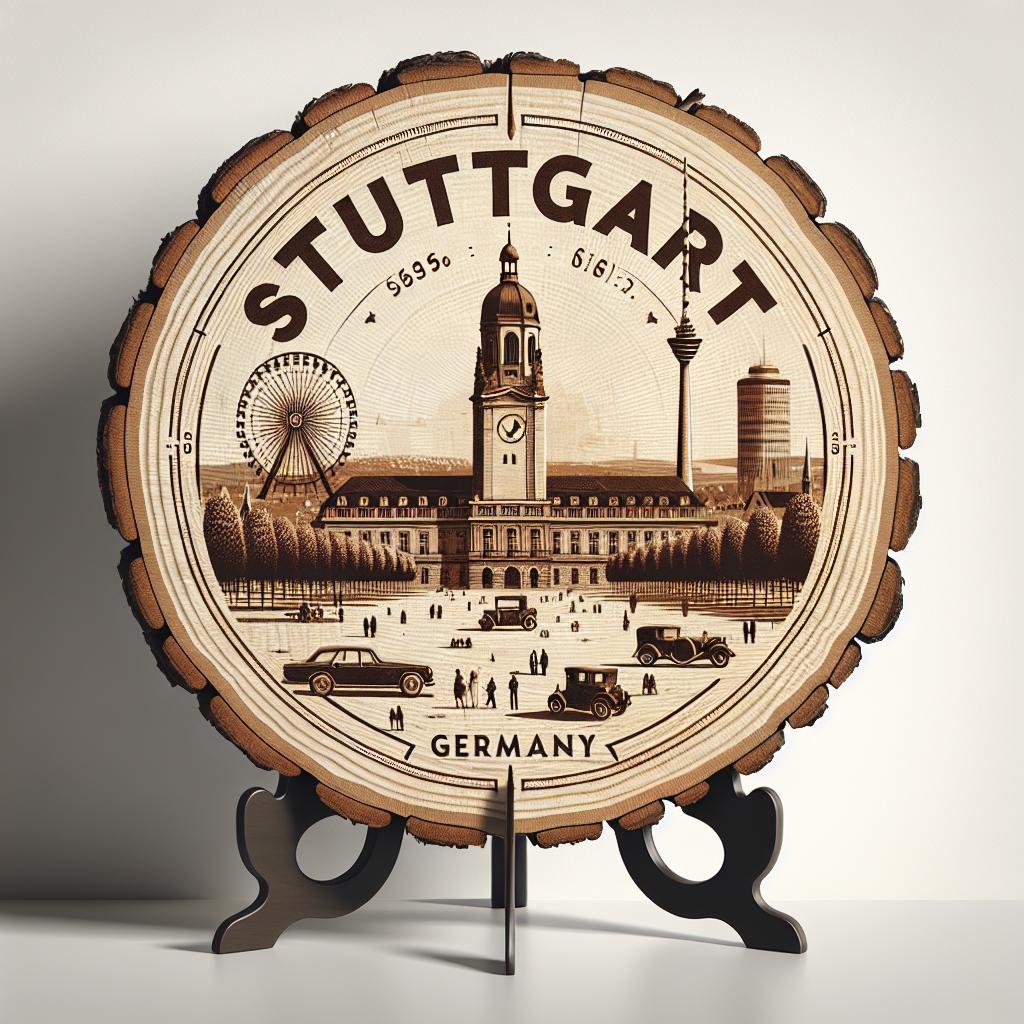 Stuttgart Germany Keepsake Souvenir – Rustic Wood Slice Plaque, Germany Memorabilia for Tourists, Collectors & Travel Enthusiasts