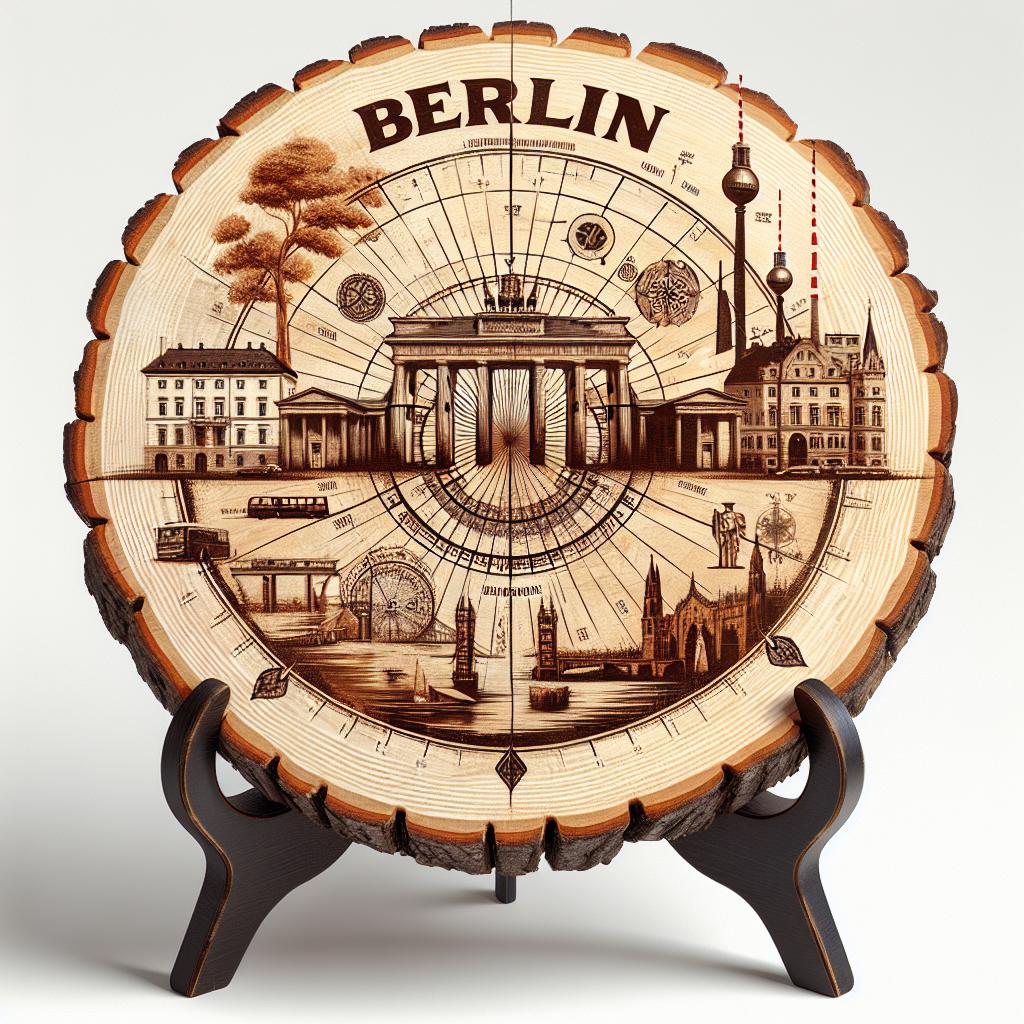Berlin Germany Travel Souvenir – Decorative Wooden Slice Plate for Display, Germany Keepsake for Collectors, Tourists & Home Décor Enthusiasts