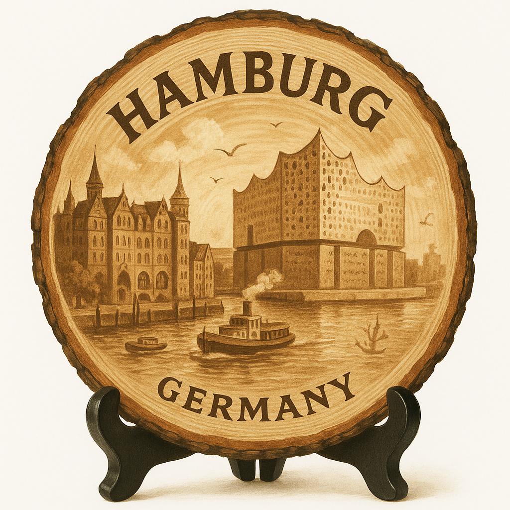 Hamburg Germany Decorative Souvenir – Handcrafted Wooden Slice Plaque, Germany Gift for Travelers, Plate Collectors & Cultural Décor Fans