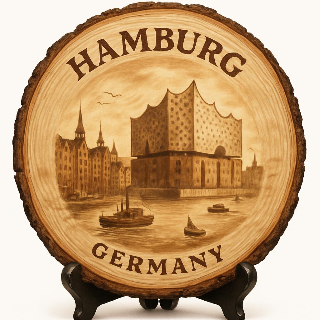 Hamburg Germany Keepsake Souvenir – Rustic Wood Slice Plaque, Germany Memorabilia for Tourists, Collectors & Travel Enthusiasts