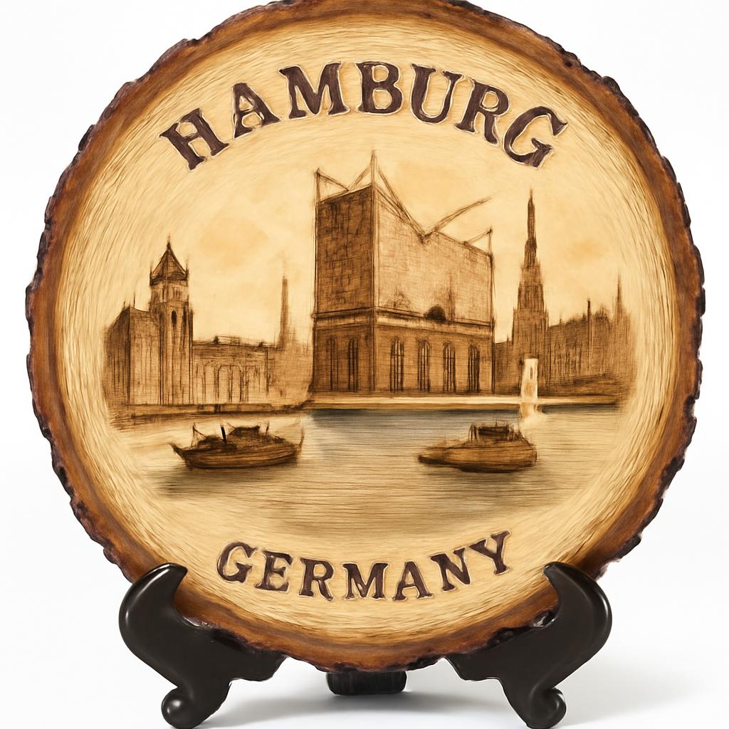 Hamburg Germany Collectible Travel Souvenir – Vintage Style Wooden Slice Plaque, Germany Keepsake for Vacationers, Souvenir Hunters & Home Display