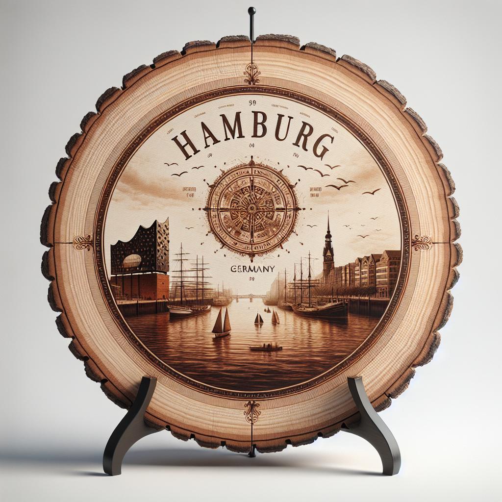 Holland-Hamburg Germany Artisan Crafted Souvenir – Decorative Rustic Wood Slice, Germany Gift for History Lovers, Culture Enthusiasts & Collectors