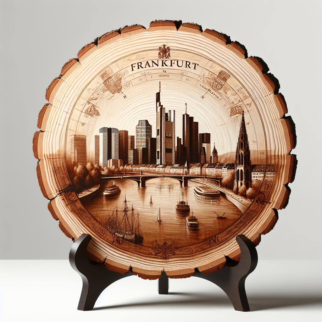 Frankfurt Germany Travel Souvenir – Decorative Wooden Slice Plate for Display, Germany Keepsake for Collectors, Tourists & Home Décor Enthusiasts
