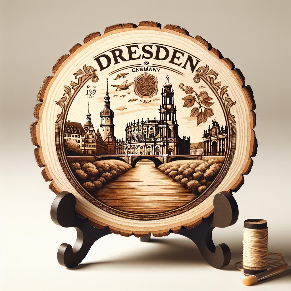 Dresden Germany Decorative Souvenir – Handcrafted Wooden Slice Plaque, Germany Gift for Travelers, Plate Collectors & Cultural Décor Fans