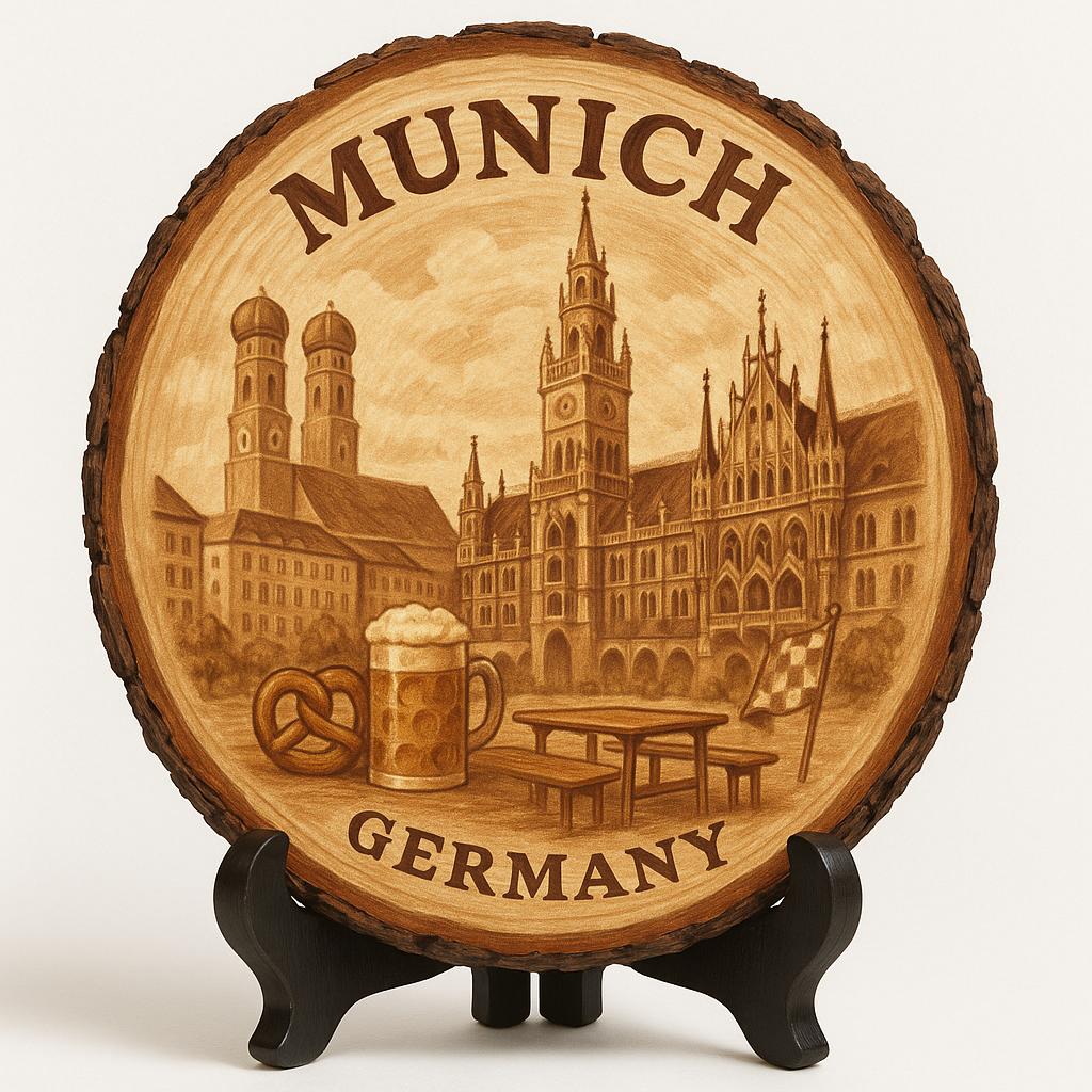 Munich Germany Souvenir Gift – Wood Slice Plaque for Wall or Table, Germany Souvenir for Tourists, Plate Collectors & Travel Lovers