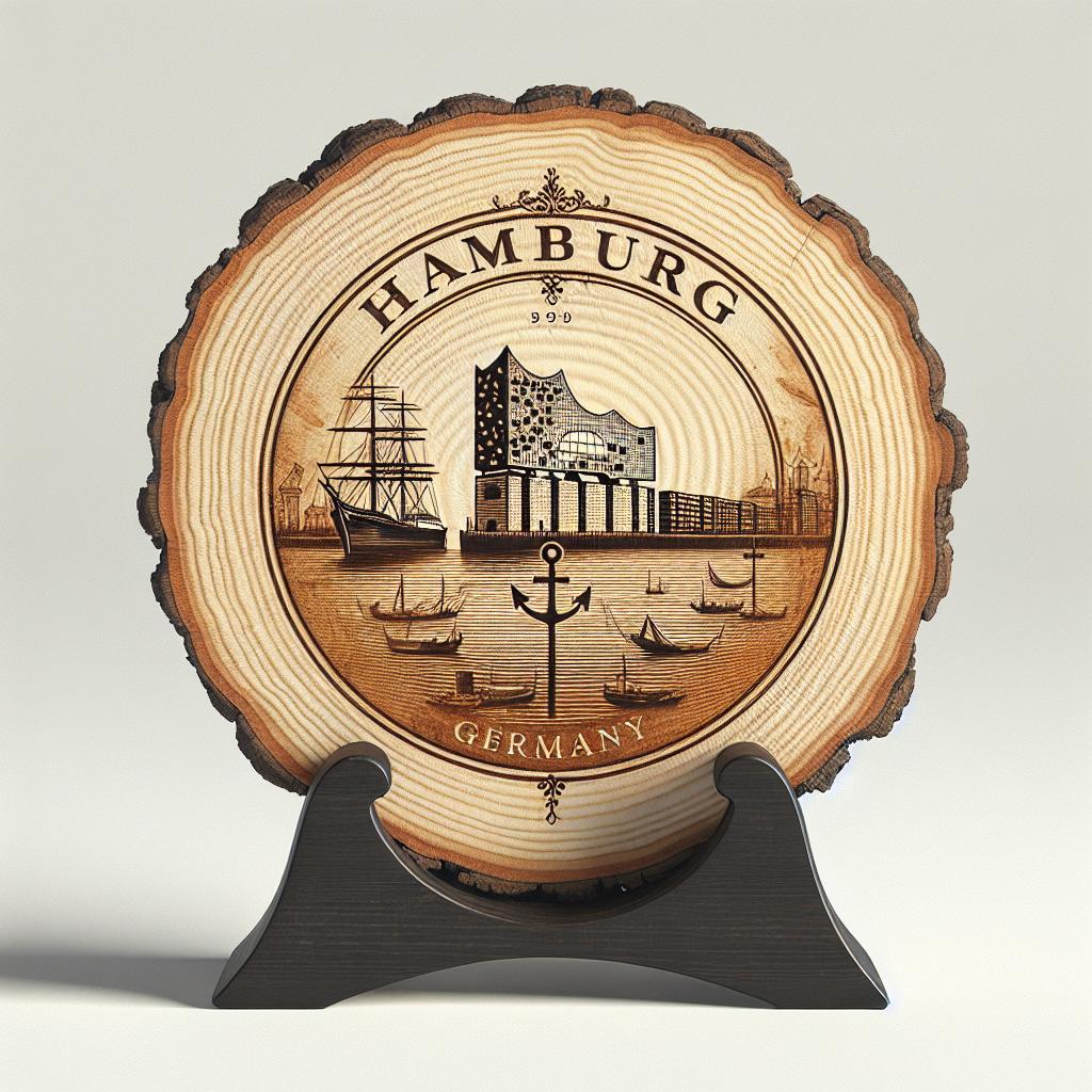 Hamburg Germany Souvenir Gift – Wood Slice Plaque for Wall or Table, Germany Souvenir for Tourists, Plate Collectors & Travel Lovers