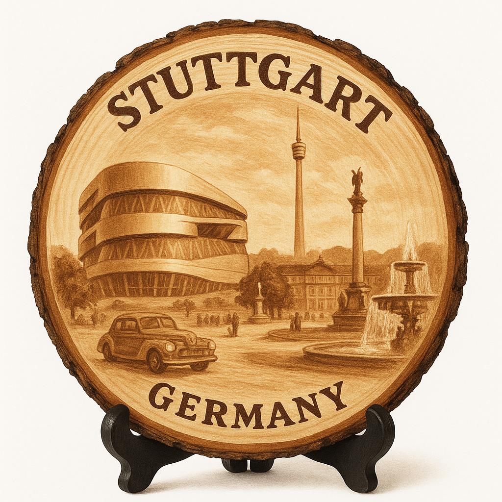 Stuttgart Germany Travel Souvenir – Decorative Wooden Slice Plate for Display, Germany Keepsake for Collectors, Tourists & Home Décor Enthusiasts
