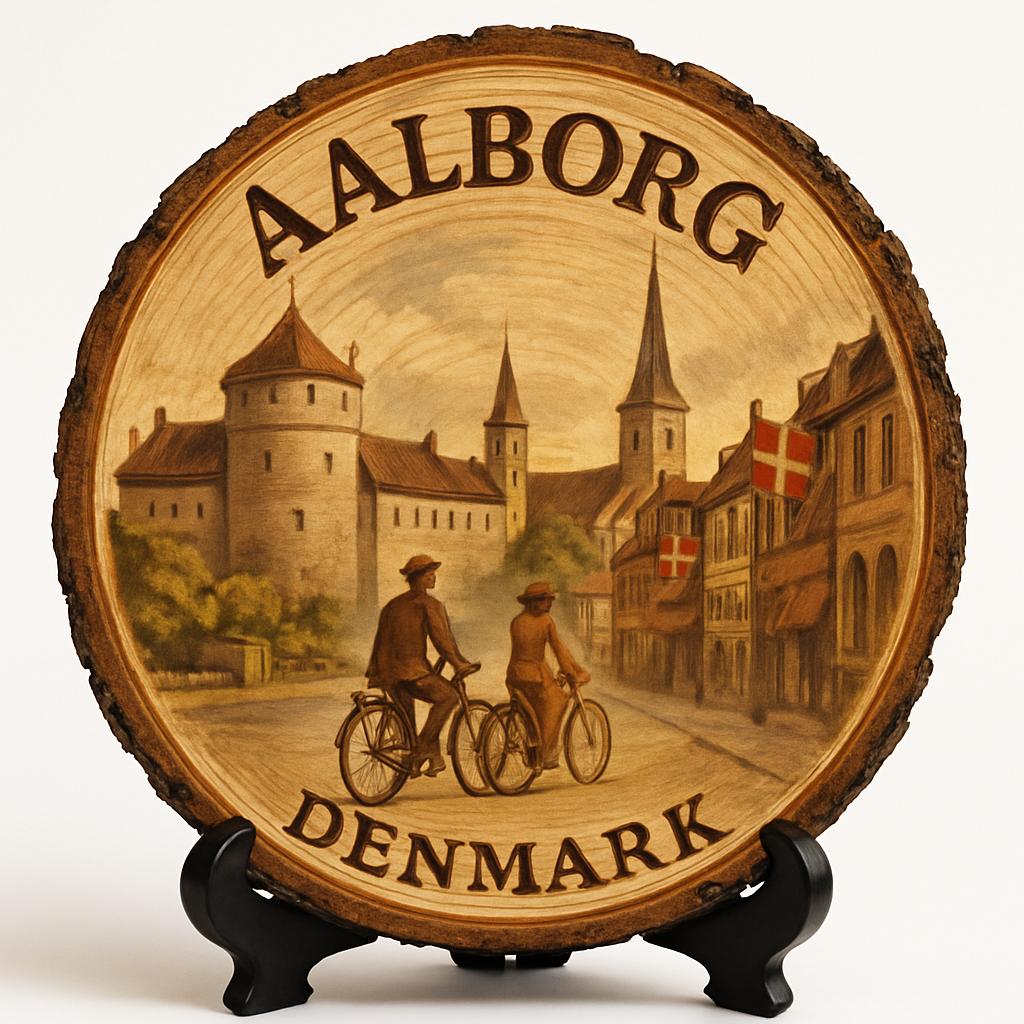 Aalborg Souvenir Gift – Wood Slice Plaque for Wall or Table, Denmark Souvenir for Tourists, Plate Collectors & Travel Lovers, Aalborg Tower Decorative Gift