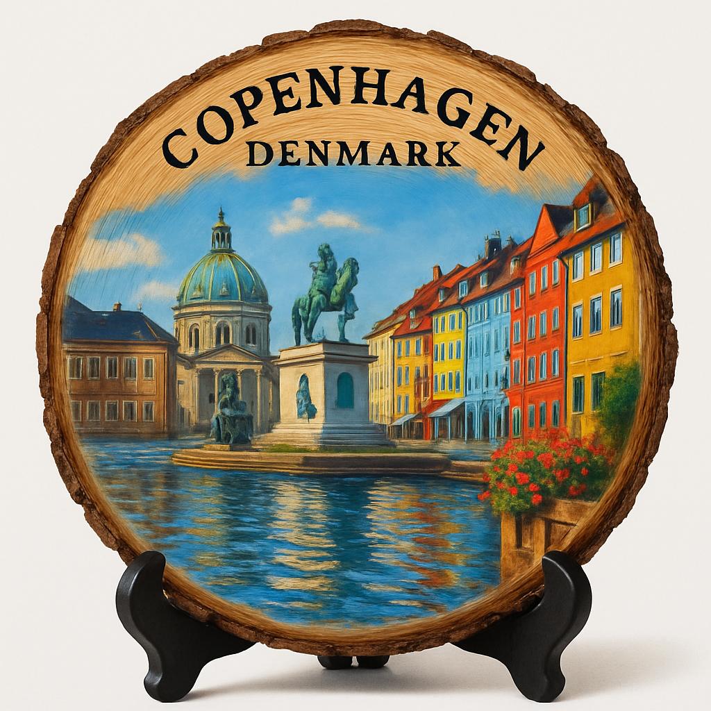 Copenhagen Souvenir Gift – Wood Slice Plaque for Wall or Table, Denmark Souvenir for Tourists, Plate Collectors & Travel Lovers, Nyhavn Decorative Gift