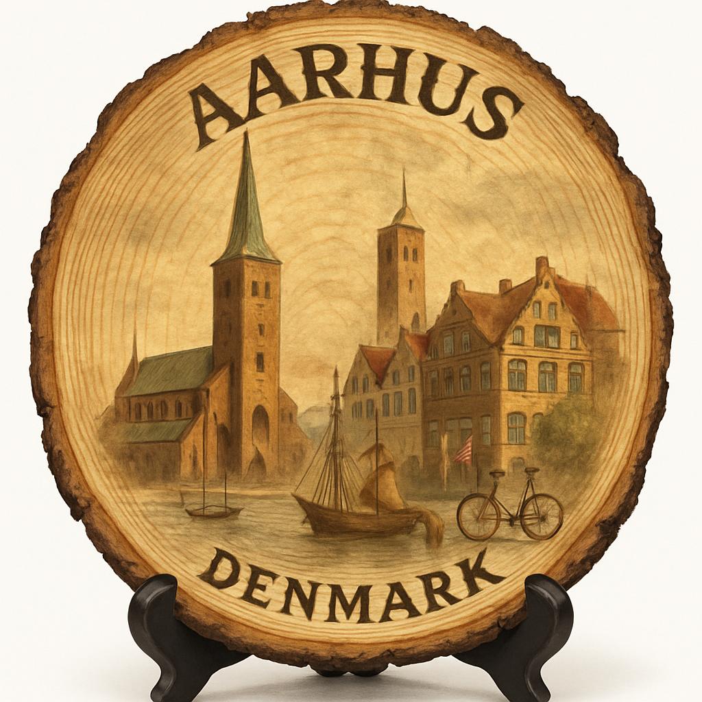Aarhus Souvenir Gift – Wood Slice Plaque for Wall or Table, Denmark Souvenir for Tourists, Plate Collectors & Travel Lovers, ARoS Aarhus Art Museum Decorative Gift