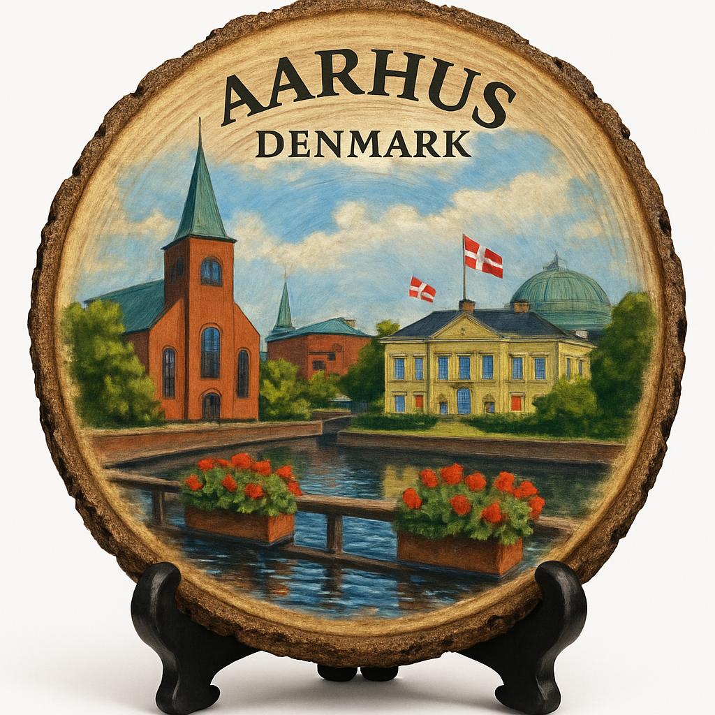 Aarhus Souvenir Gift – Wood Slice Plaque for Wall or Table, Denmark Souvenir for Tourists, Plate Collectors & Travel Lovers, Den Gamle By Decorative Gift