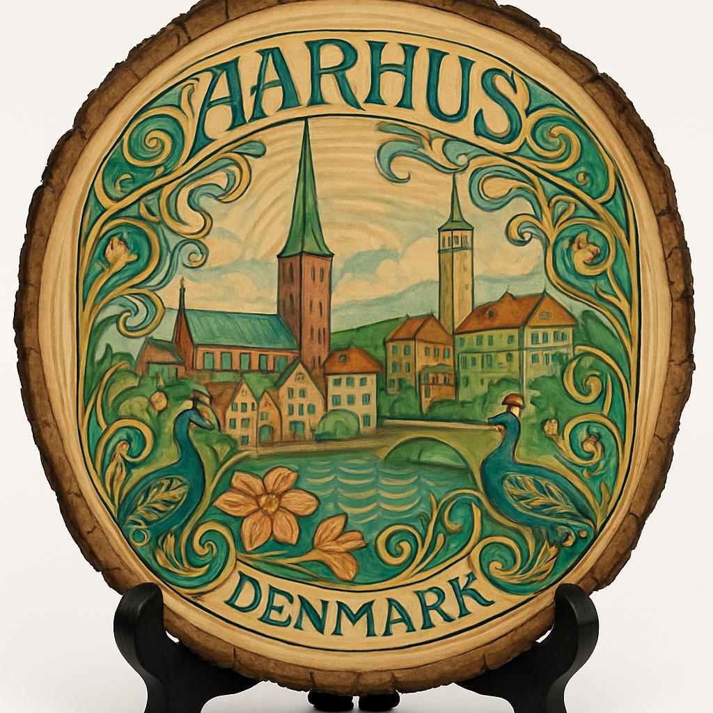 Aarhus Souvenir Gift – Wood Slice Plaque for Wall or Table, Denmark Souvenir for Tourists, Plate Collectors & Travel Lovers, Moesgaard Museum Decorative Gift