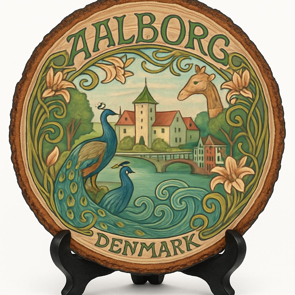 Aalborg Souvenir Gift – Wood Slice Plaque for Wall or Table, Denmark Souvenir for Tourists, Plate Collectors & Travel Lovers, Aalborg Zoo Decorative Gift