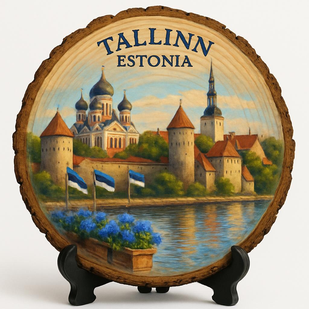 Tallinn Souvenir Gift – Wood Slice Plaque for Wall or Table, Estonia Souvenir for Tourists, Plate Collectors & Travel Lovers, Kumu Art Museum Decorative Gift