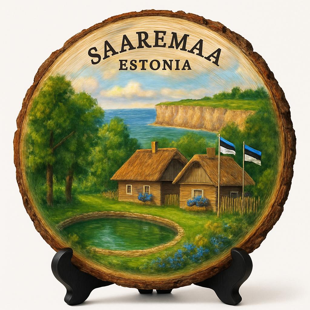 Saaremaa Souvenir Gift – Wood Slice Plaque for Wall or Table, Estonia Souvenir for Tourists, Plate Collectors & Travel Lovers, Saaremaa Kuressaare Castle Decorative Gift