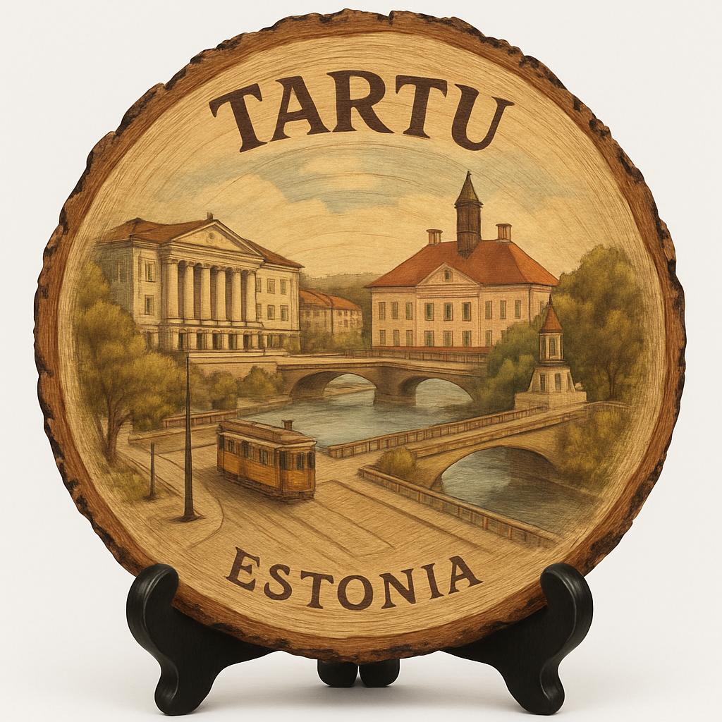 Tartu Souvenir Gift – Wood Slice Plaque for Wall or Table, Estonia Souvenir for Tourists, Plate Collectors & Travel Lovers, Tartu University Botanical Garden Decorative Gift