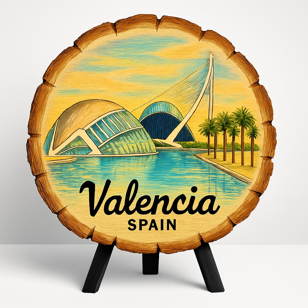 Valencia Spain Souvenir Gift – Wood Slice Plaque for Wall or Table, Vintage Spanish Souvenir for Plate Collectors & Travel Lovers, Rustic Decorative Gift