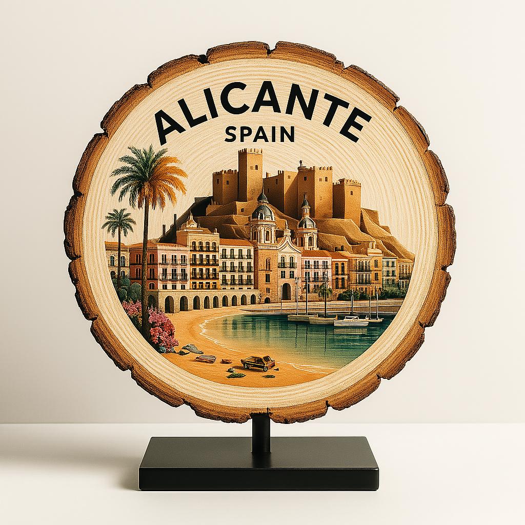Alicante Spain Souvenir Gift – Wood Slice Plaque for Wall or Table, Vintage Spanish Souvenir for Plate Collectors & Travel Lovers, Rustic Decorative Gift