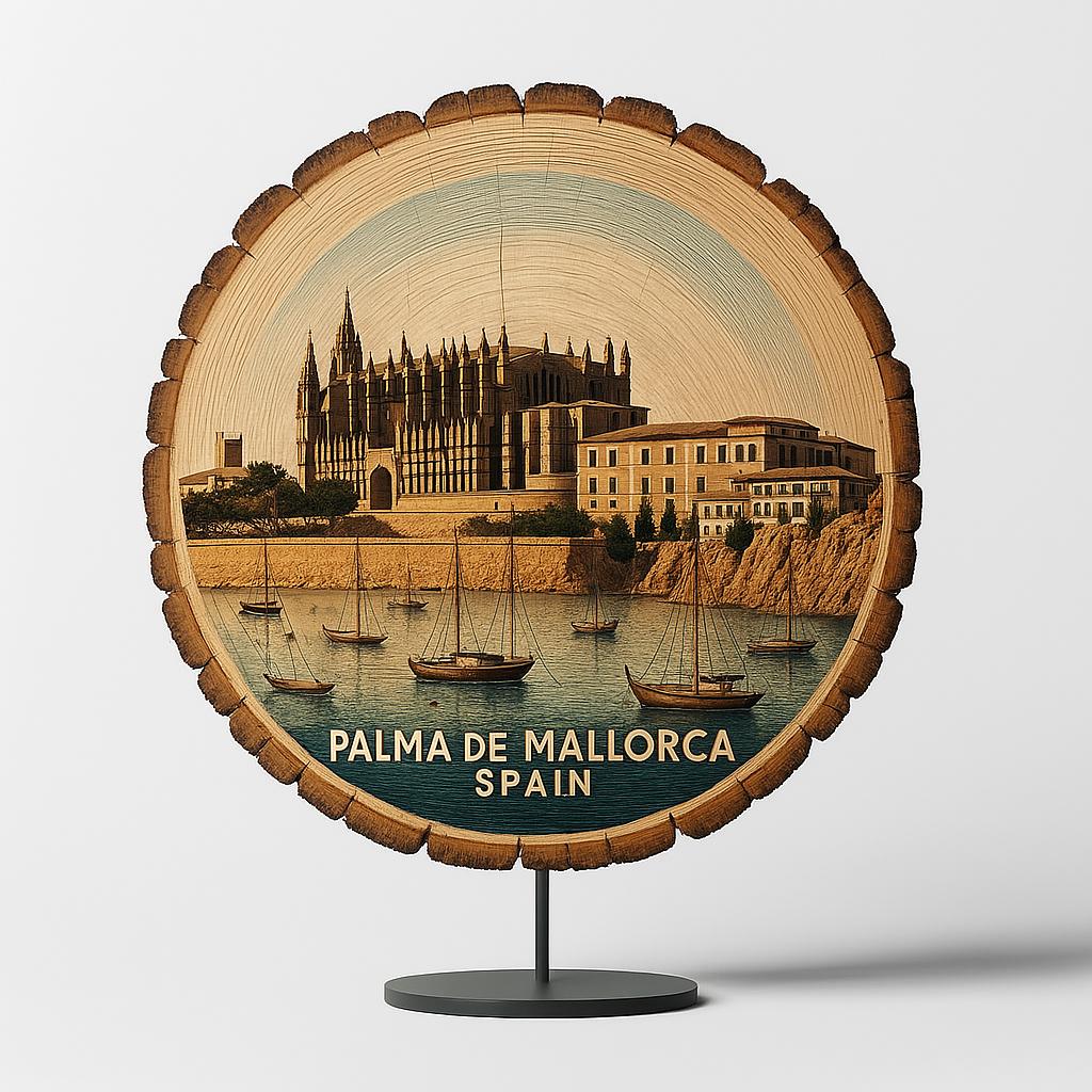 Palma De Mallorca Spain Souvenir Gift – Wood Slice Plaque for Wall or Table, Vintage Spanish Souvenir for Plate Collectors & Travel Lovers, Rustic Decorative Gift
