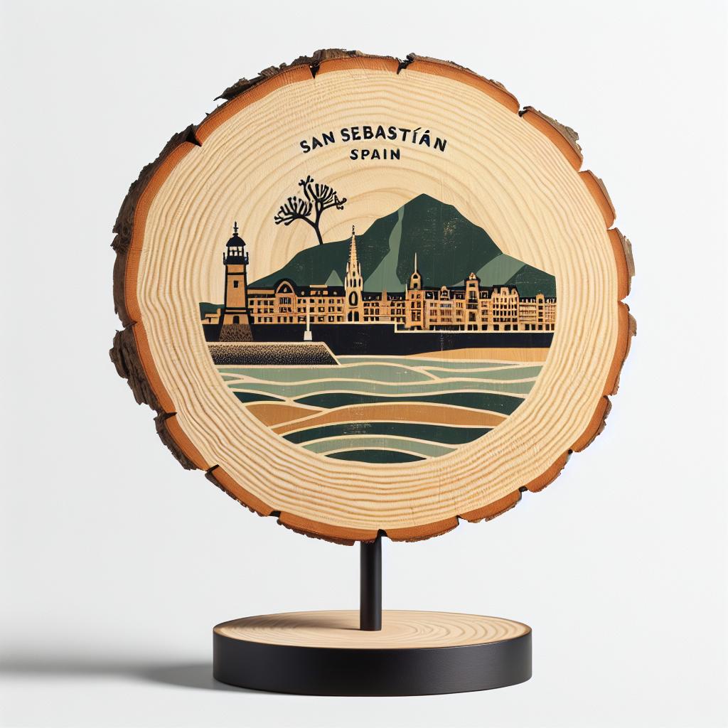 San Sebastian Spain Souvenir Gift – Wood Slice Plaque for Wall or Table, Vintage Spanish Souvenir for Plate Collectors & Travel Lovers, Rustic Decorative Gift