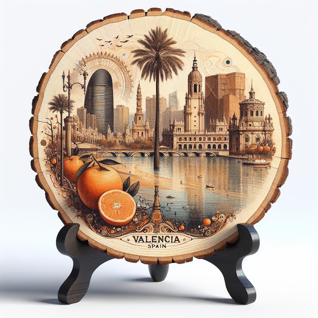 Valencia Spain Souvenir Gift – Wood Slice Plaque for Wall or Table, Vintage Spanish Souvenir for Plate Collectors & Travel Lovers, Rustic Decorative Gift
