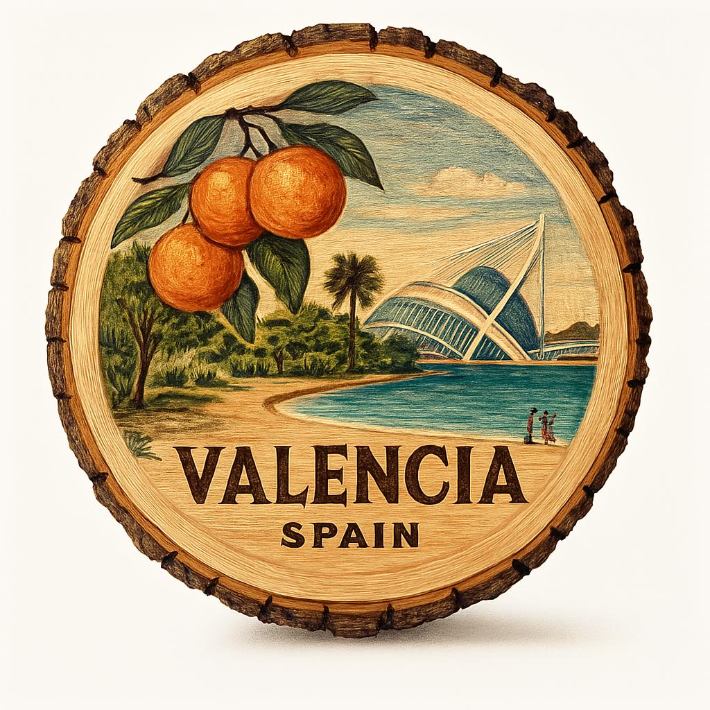 Valencia Spain Souvenir Gift – Wood Slice Plaque for Wall or Table, Vintage Spanish Souvenir for Plate Collectors & Travel Lovers, Rustic Decorative Gift