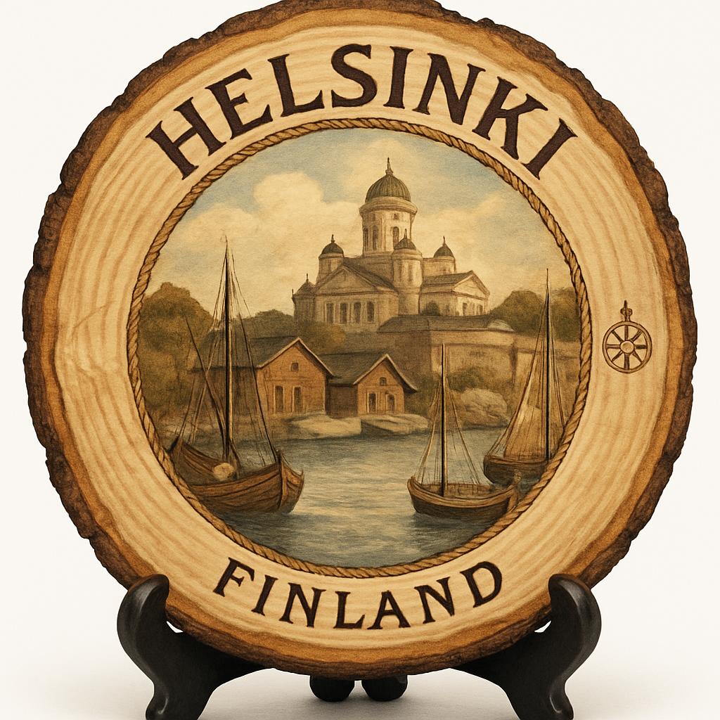 Helsinki Finland Souvenir Gift – Wood Slice Plaque for Wall or Table, Finland Souvenir for Tourists, Plate Collectors & Travel Lovers