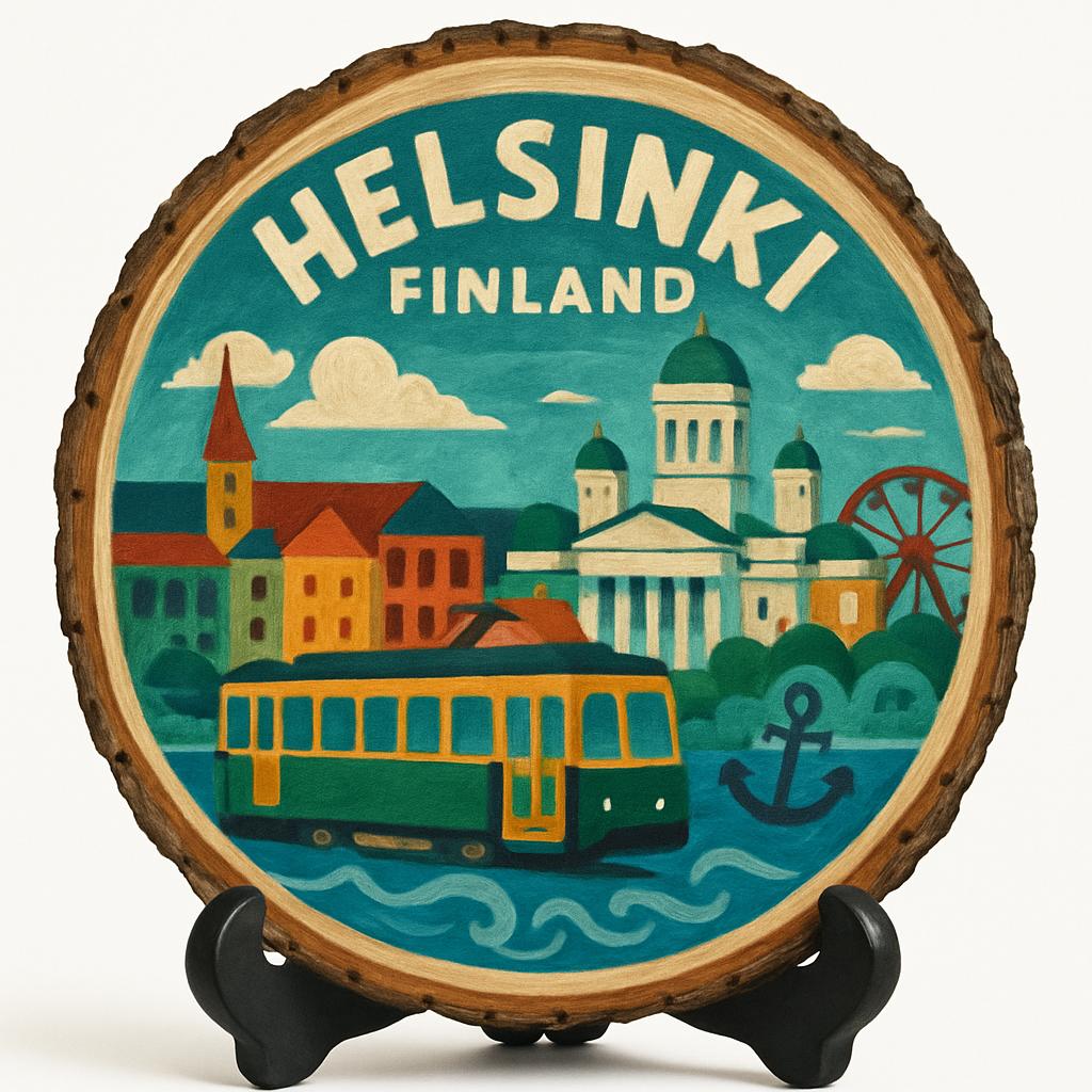 Helsinki Finland Keepsake Souvenir – Rustic Wood Slice Plaque, Finland Memorabilia for Tourists, Collectors & Travel Enthusiasts