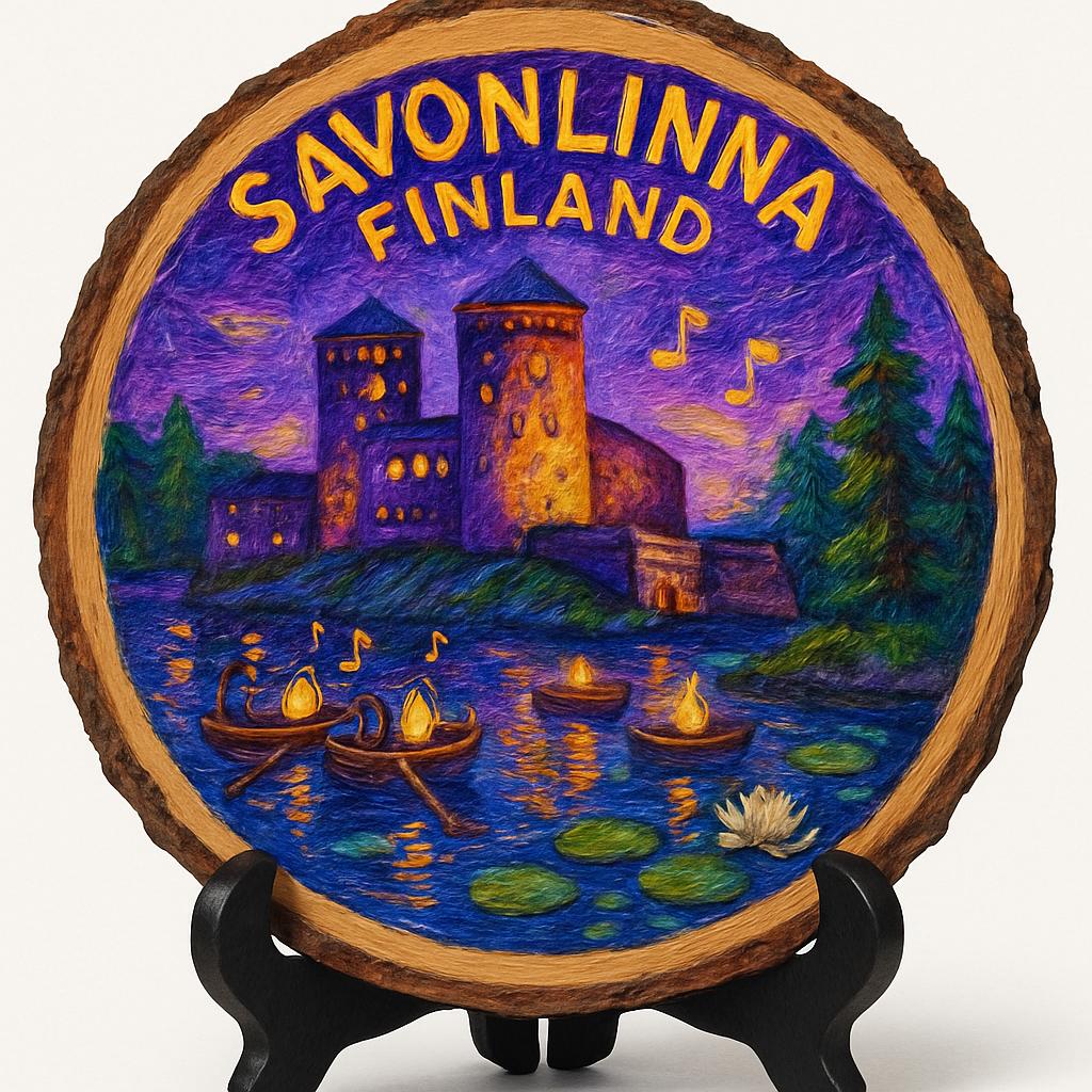 Savonlinna Finland Travel Souvenir – Decorative Wooden Slice Plate for Display, Finland Keepsake for Collectors, Tourists & Home Décor Enthusiasts Savonlinna Finland Travel Souvenir – Decorative Wooden Slice Plate for Display, Finland Keepsake for Collectors, Tourists & Home Décor Enthusiasts
