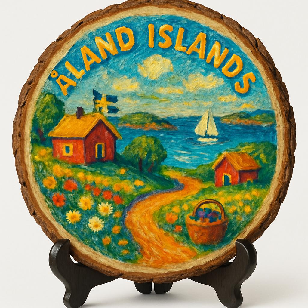 Åland Islands Travel Souvenir – Decorative Wooden Slice Plate for Display, Islands Keepsake for Collectors, Tourists & Home Décor Enthusiasts