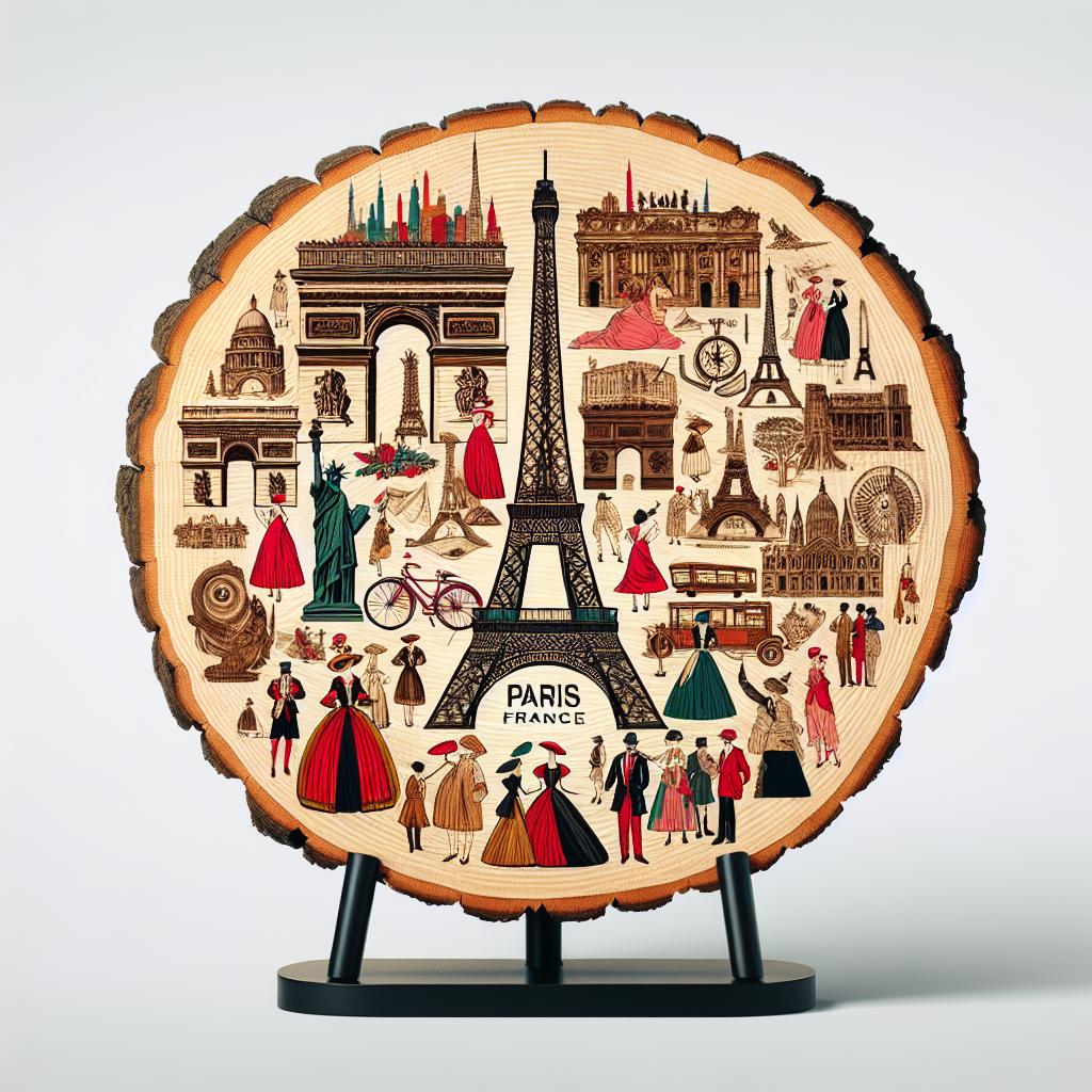 Paris France Souvenir Gift – Wood Slice Plaque for Wall or Table, Vintage France Souvenir for Plate Collectors & Travel Lovers, Rustic Decorative Gift