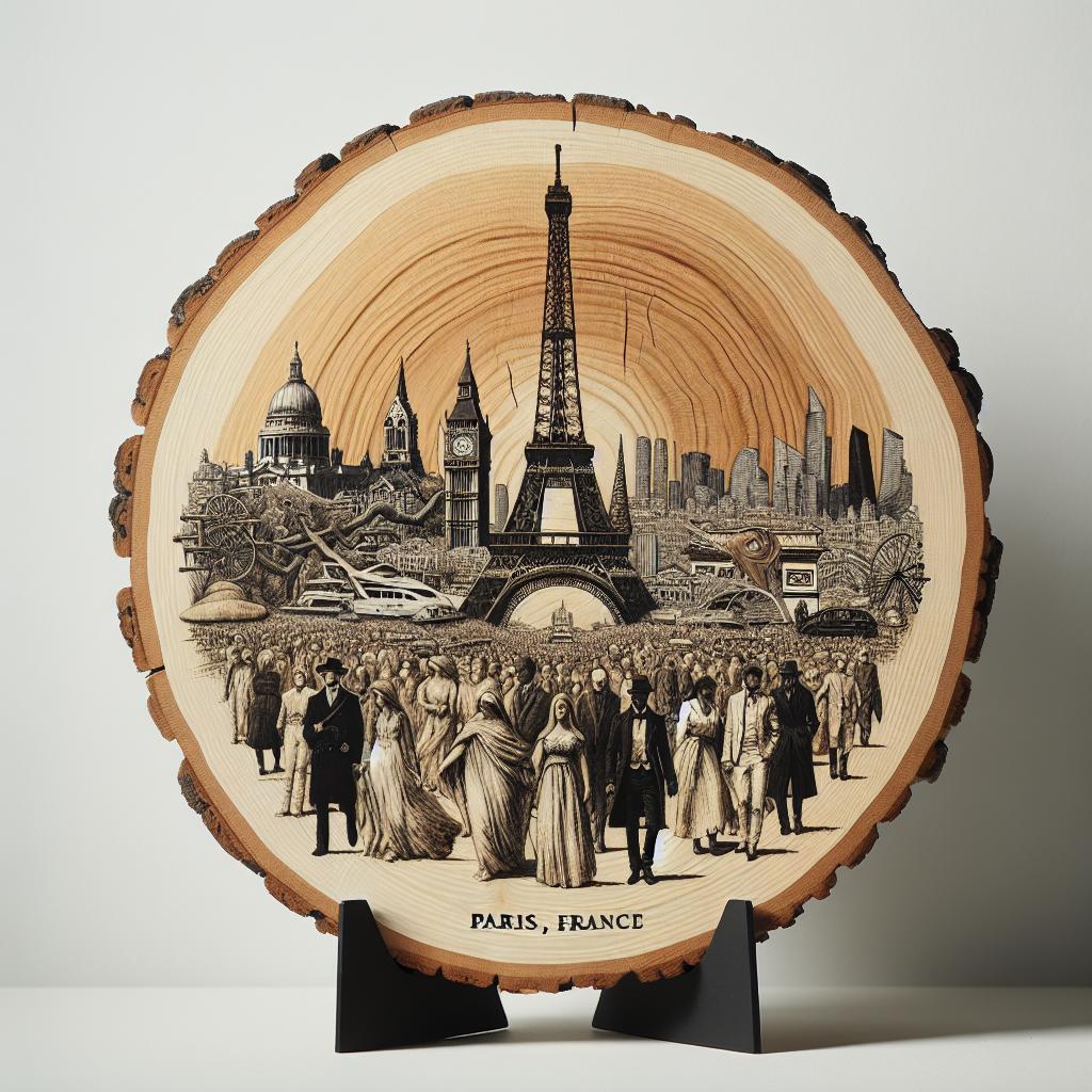 Paris France Souvenir Gift – Wood Slice Plaque for Wall or Table, Vintage France Souvenir for Plate Collectors & Travel Lovers, Rustic Decorative Gift