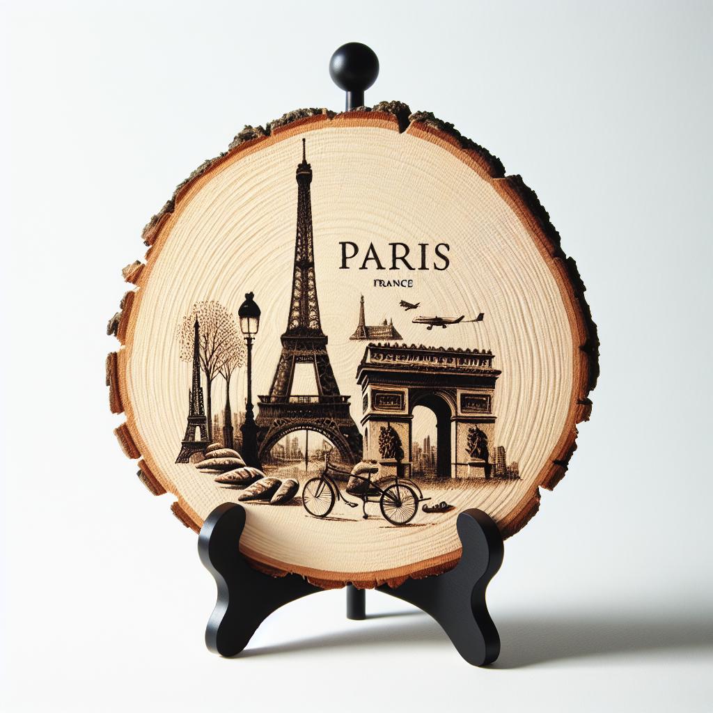 Paris France Souvenir Gift – Wood Slice Plaque for Wall or Table, Vintage France Souvenir for Plate Collectors & Travel Lovers, Rustic Decorative Gift