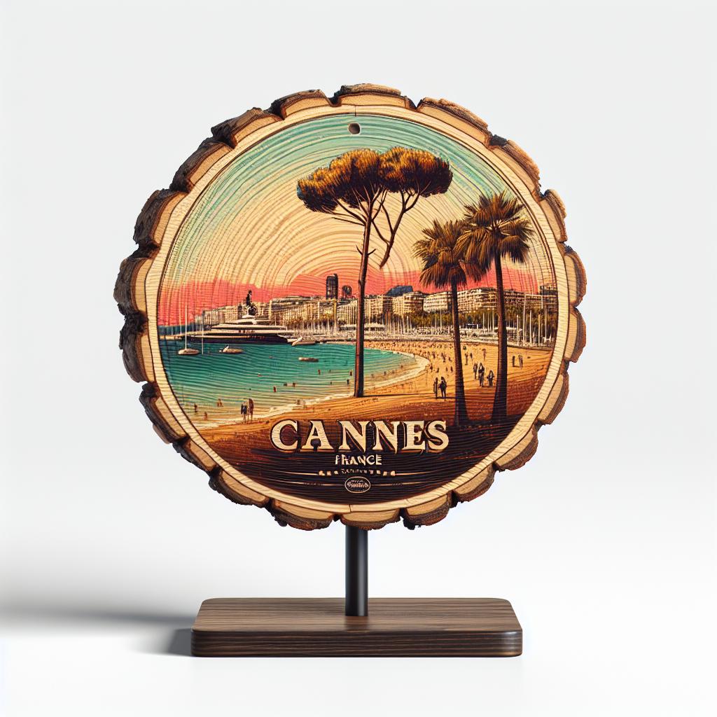 Cannes France Souvenir Gift – Wood Slice Plaque for Wall or Table, Vintage France Souvenir for Plate Collectors & Travel Lovers, Rustic Decorative Gift