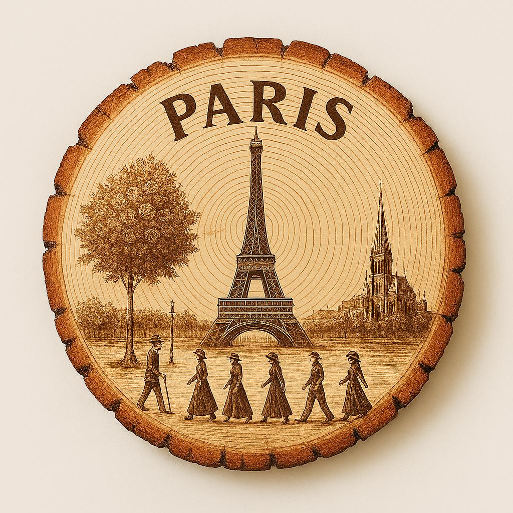Paris France Souvenir Gift – Wood Slice Plaque for Wall or Table, Vintage France Souvenir for Plate Collectors & Travel Lovers, Rustic Decorative Gift