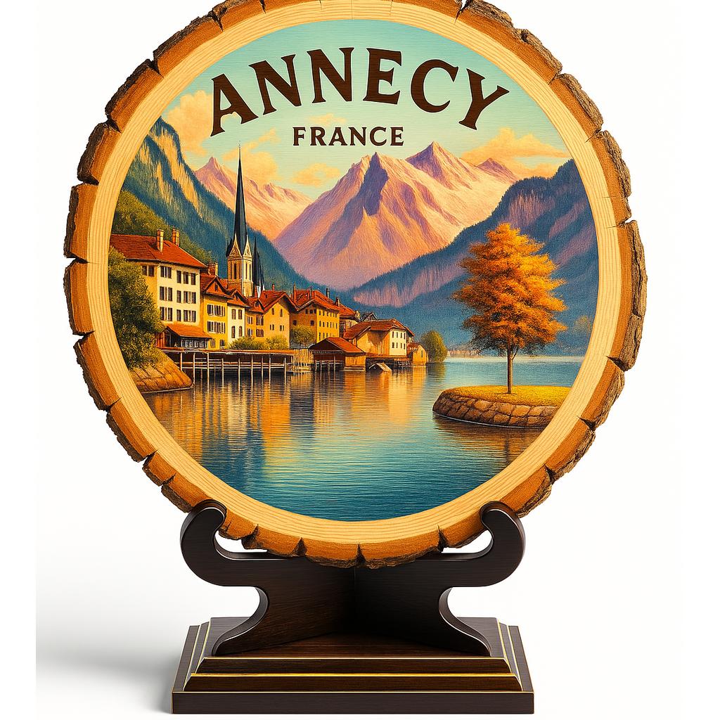 Annecy France Souvenir Gift – Wood Slice Plaque for Wall or Table, Vintage France Souvenir for Plate Collectors & Travel Lovers, Rustic Decorative Gift