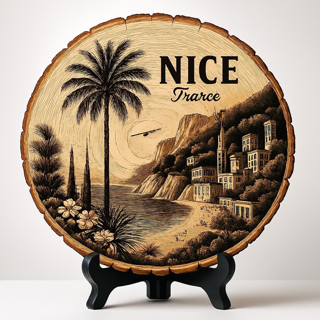 Nice France Souvenir Gift – Wood Slice Plaque for Wall or Table, Vintage France Souvenir for Plate Collectors & Travel Lovers, Rustic Decorative Gift