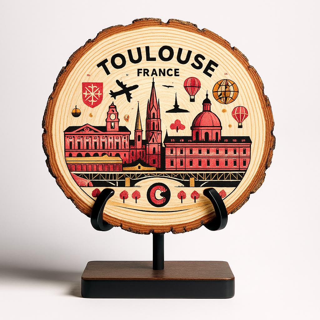 Toulouse France Souvenir Gift – Wood Slice Plaque for Wall or Table, Vintage France Souvenir for Plate Collectors & Travel Lovers, Rustic Decorative Gift