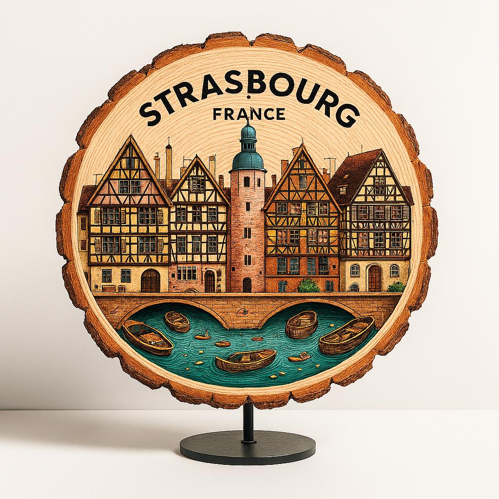 Strasbourg France Souvenir Gift – Wood Slice Plaque for Wall or Table, Vintage France Souvenir for Plate Collectors & Travel Lovers, Rustic Decorative Gift