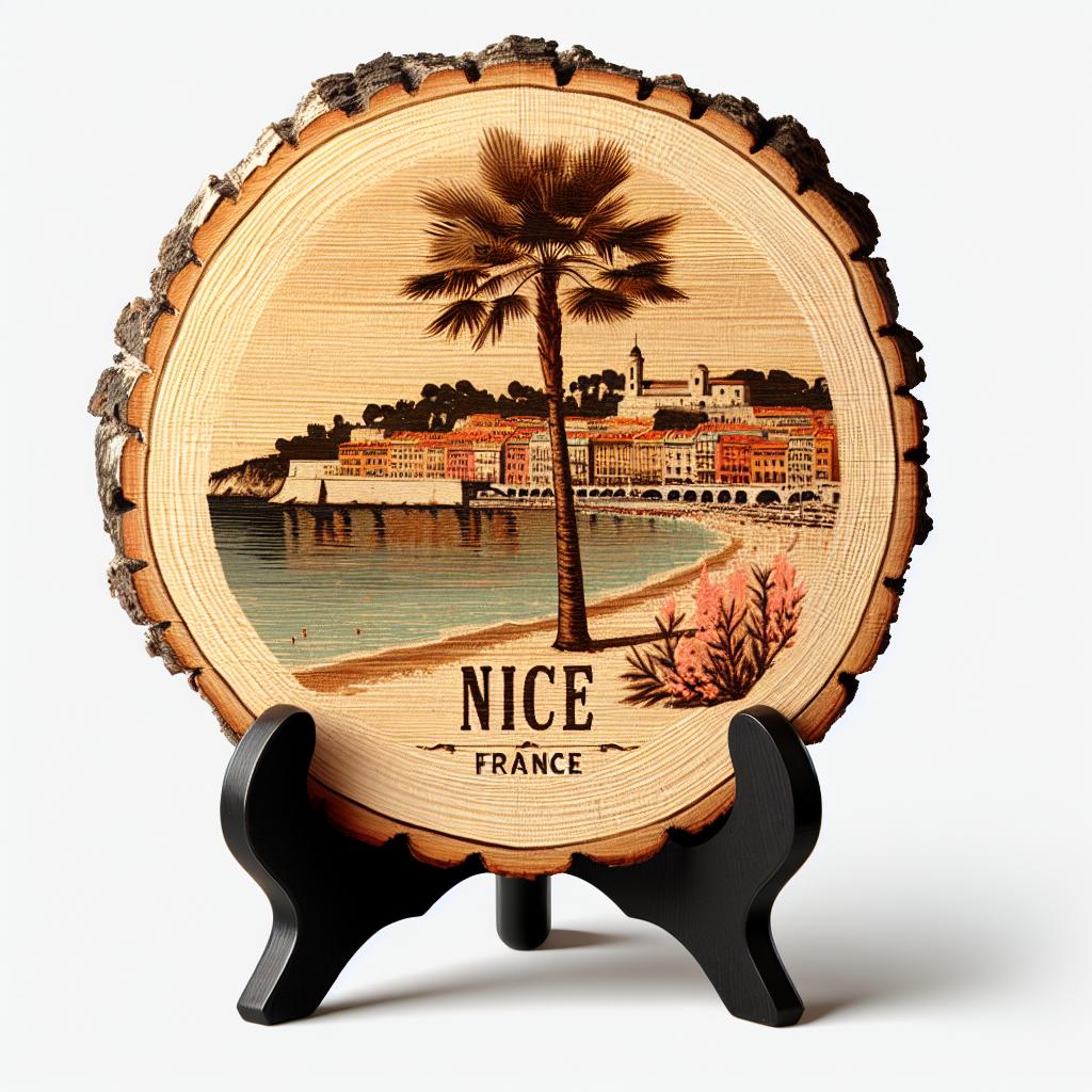 Nice France Souvenir Gift – Wood Slice Plaque for Wall or Table, Vintage France Souvenir for Plate Collectors & Travel Lovers, Rustic Decorative Gift
