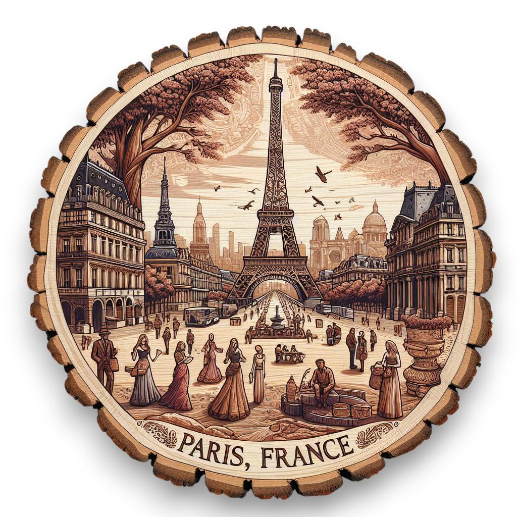 Paris France Souvenir Gift – Wood Slice Plaque for Wall or Table, Vintage France Souvenir for Plate Collectors & Travel Lovers, Rustic Decorative Gift