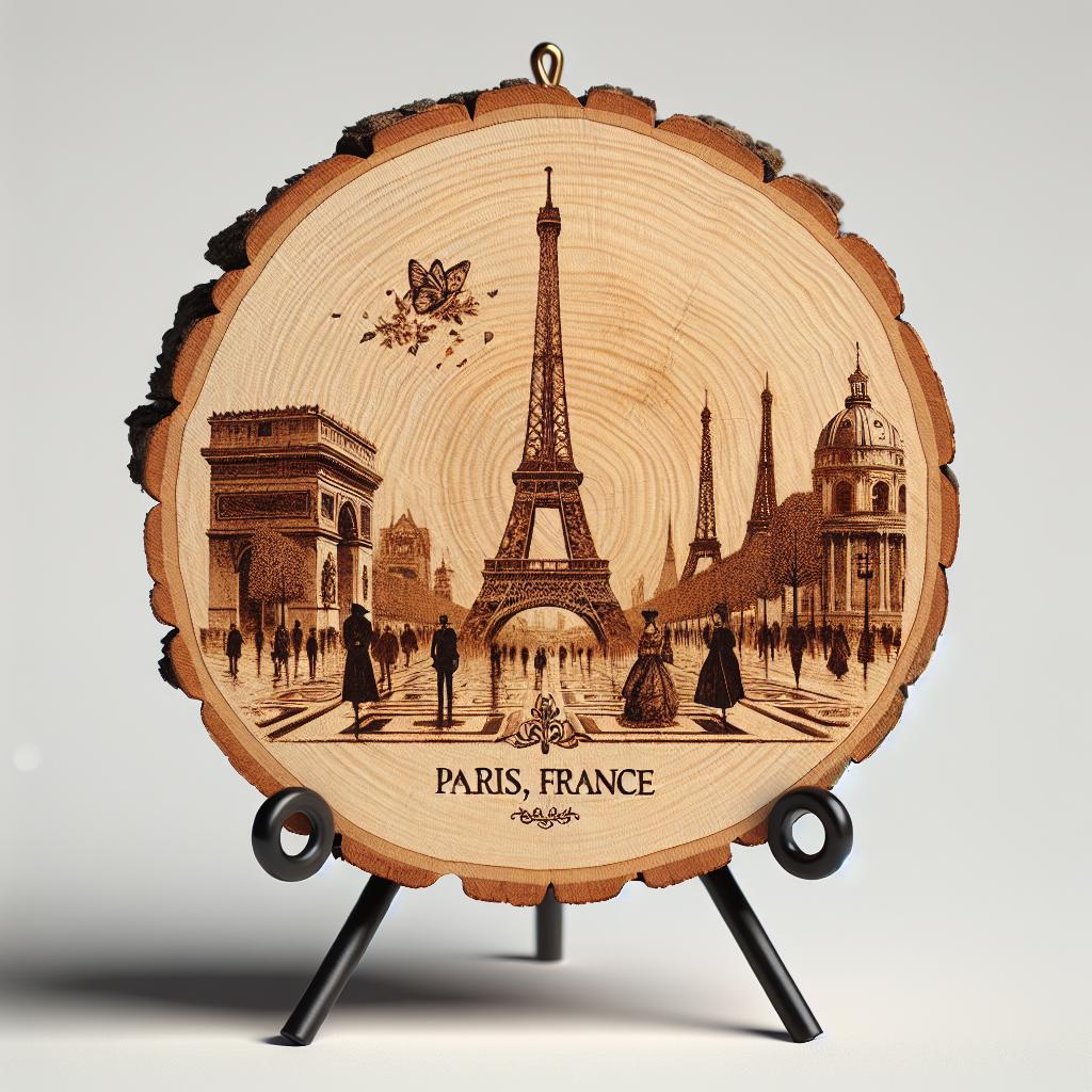 Paris France Souvenir Gift – Wood Slice Plaque for Wall or Table, Vintage France Souvenir for Plate Collectors & Travel Lovers, Rustic Decorative Gift